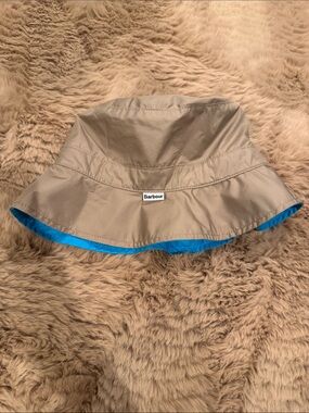 Barbour Khaki Bucket Hat with Bright Blue Trim